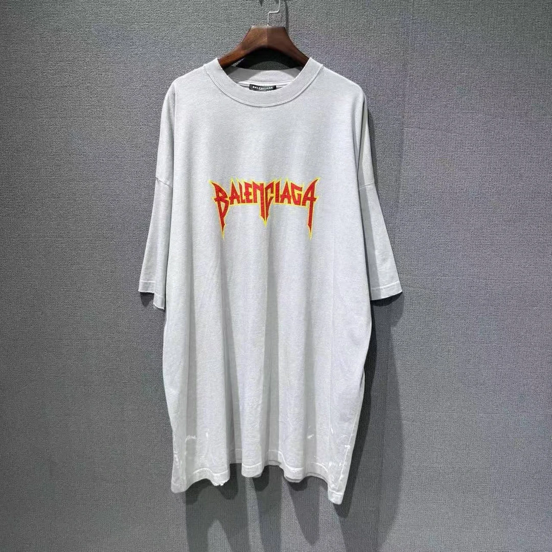 99新 Balenciaga/巴黎世家 （pm）裂纹印花泼墨做旧短袖 3码/8283