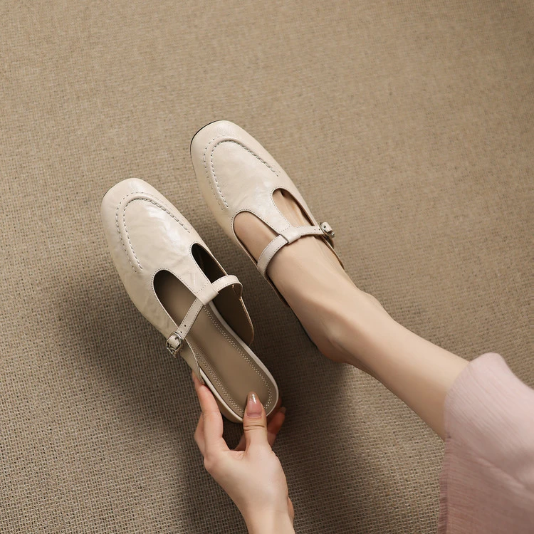 高级感真皮包头半拖鞋女超软夏季外穿懒人中跟法式粗跟穆勒凉拖鞋