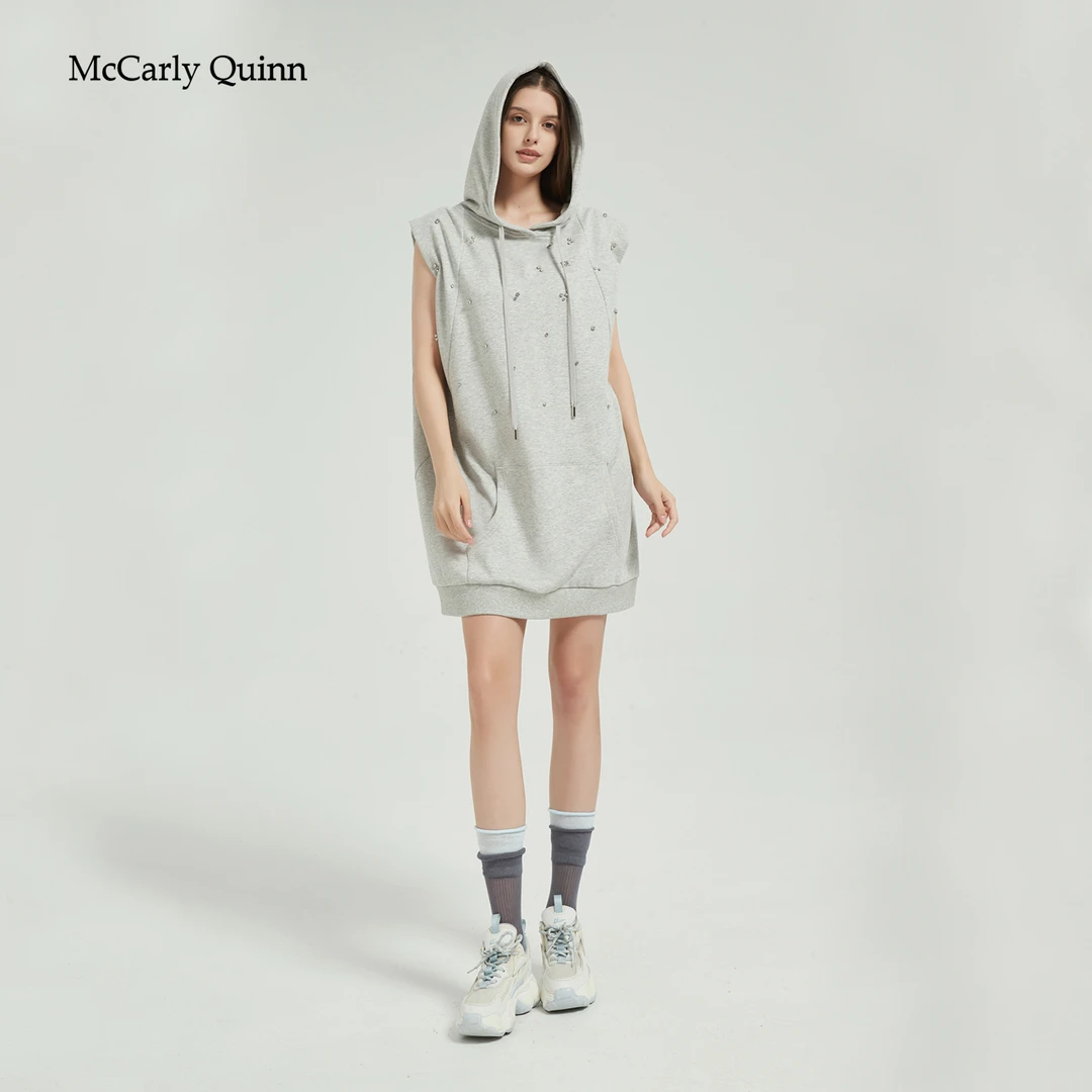 【年中钜惠】McCarlyQuinn肤感闪钻无袖宽肩连帽卫衣/卫衣裙