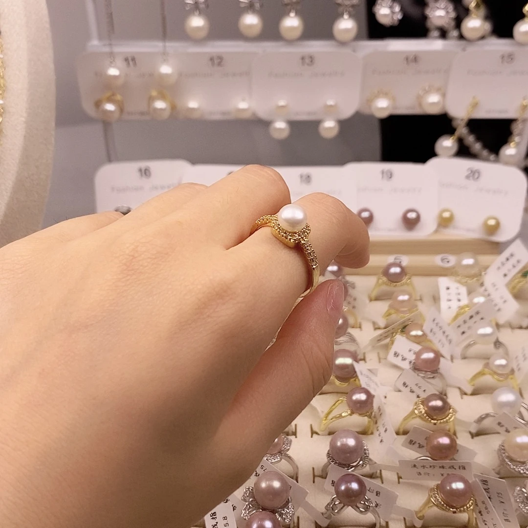 戒指银S925镶嵌淡水珍珠