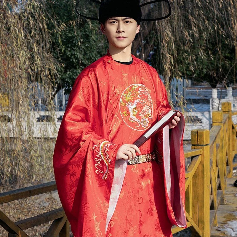 宋制汉服男圆领袍古装古风官服中国风红色刺绣丞相服大臣服婚