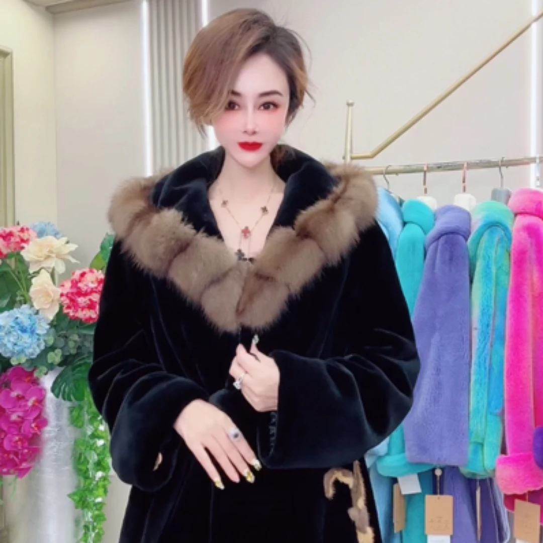 996皇家贵夫人水貂冬季女士新款貂绒雕花修身显瘦大衣D-衣长120cm