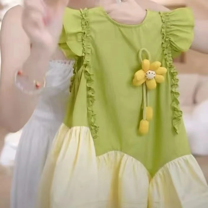 6697纯色吊带裙/背心裙夏季女连衣裙泡泡袖夏装女孩套装甜美韩版