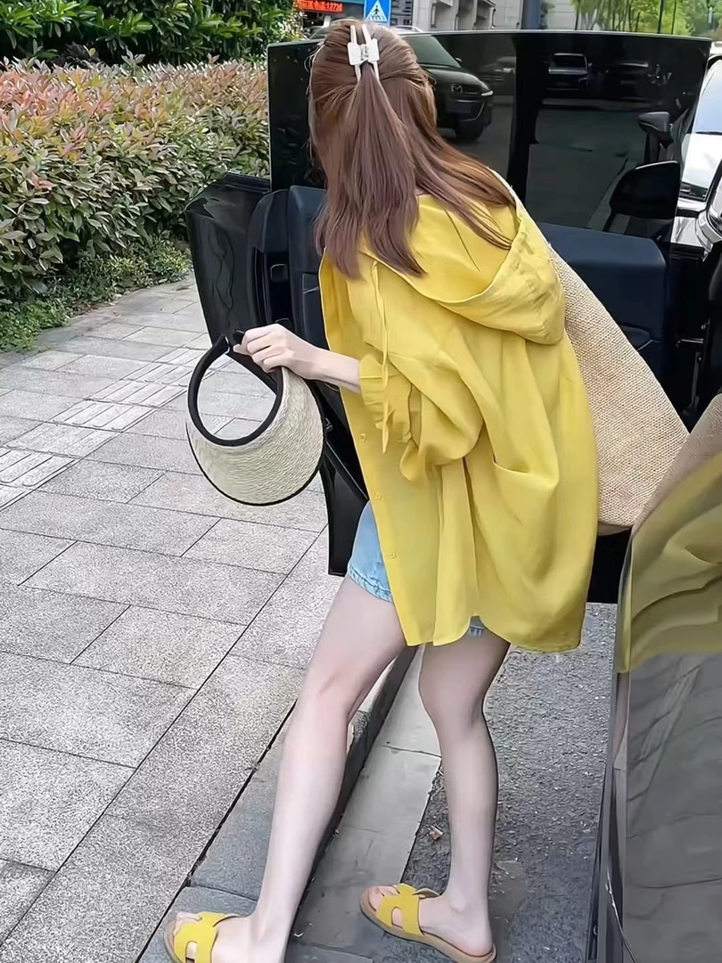 8863设计感小众连帽薄款衬衫防晒衣女夏季开衫外搭休闲上衣