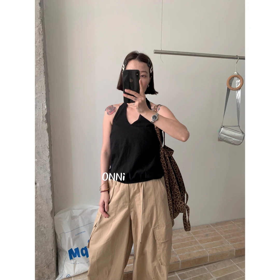 挂脖背心舒适百搭四色露背遮副乳吊带上衣无袖上衣韩系美背670