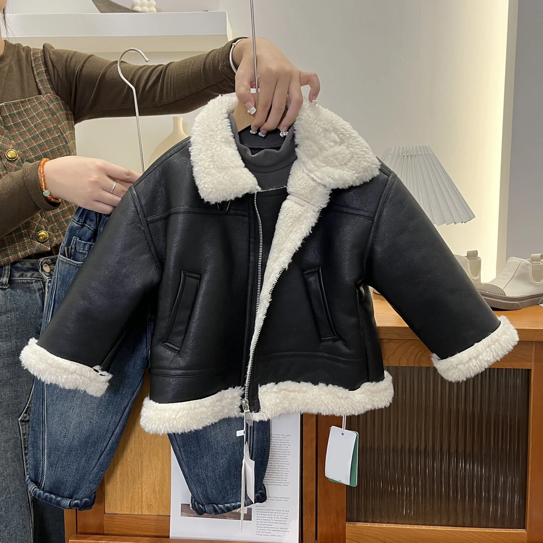 儿童冬季酷帅加绒加厚翻领夹克外套32345