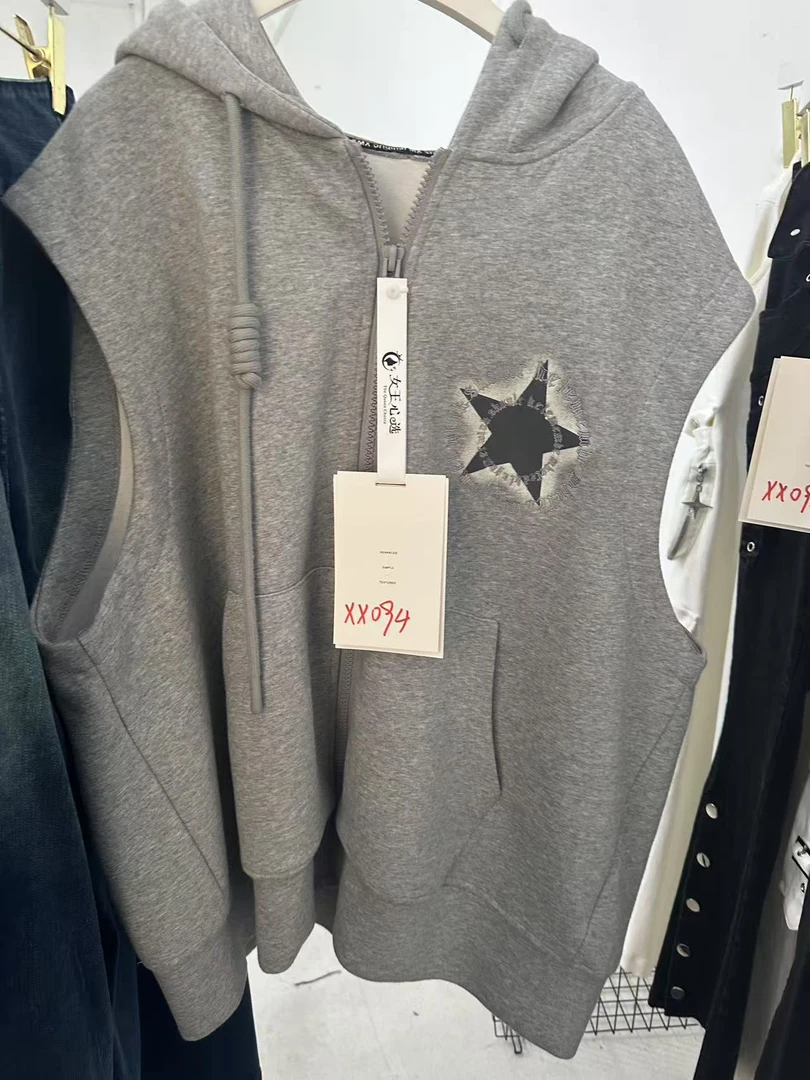 【笑姐定制】XX094 原创连帽宽松夏季中长款拉链无袖卫衣马甲女潮