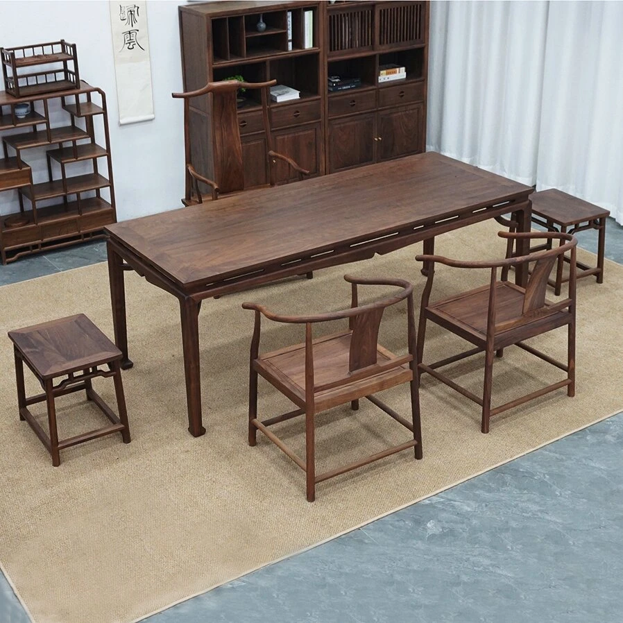 （专利品宣）新中式实木茶桌椅组合黑胡桃木原木办公室茶台禅意茶室