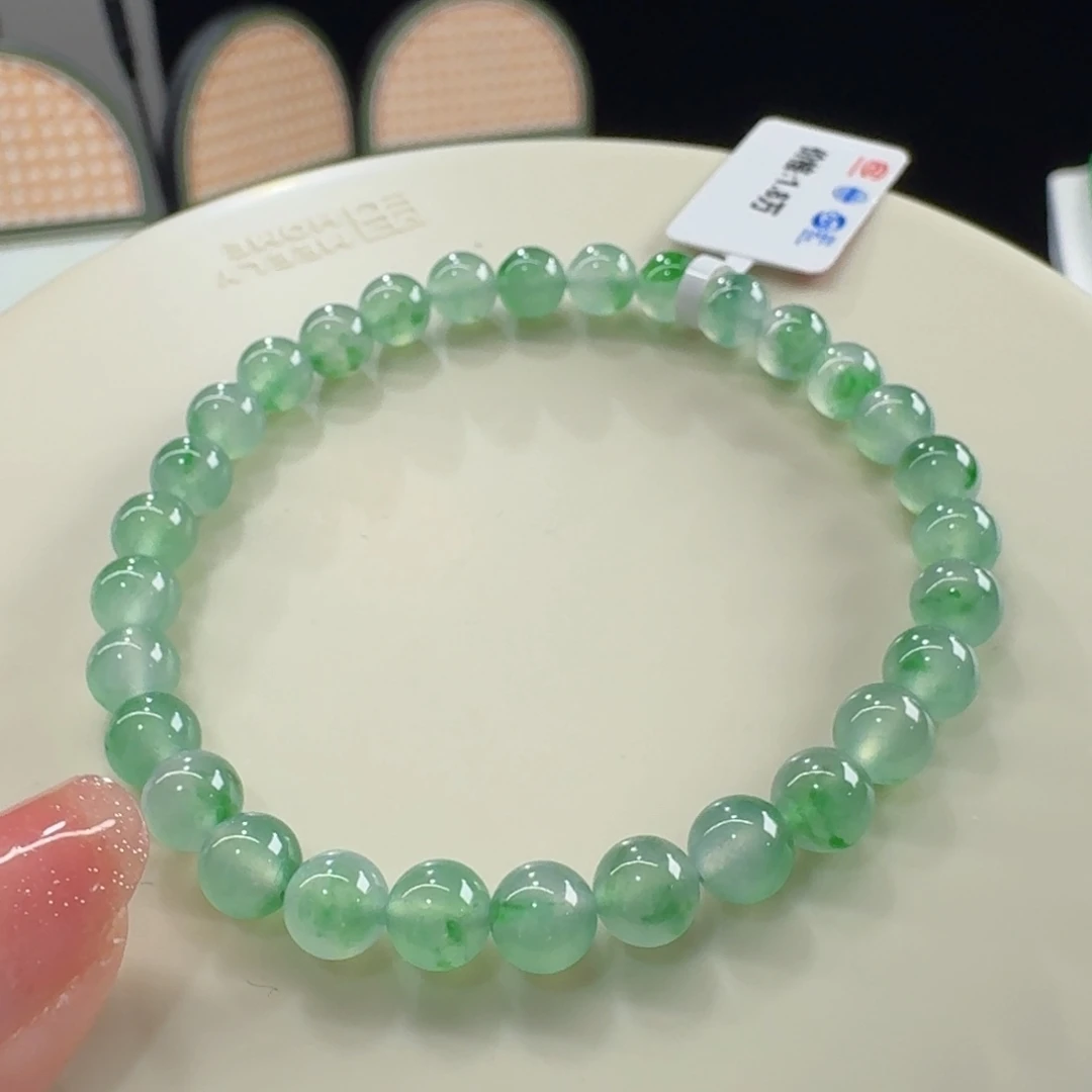 翡翠未镶嵌手链高冰阳绿飘花单圈卡6mm
