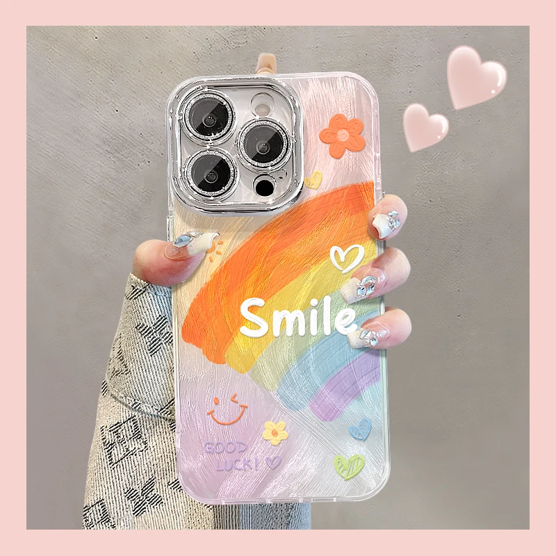 彩虹公仔适用苹果15vivo华为oppo小米iPhone16精孔羽纱纹手机壳