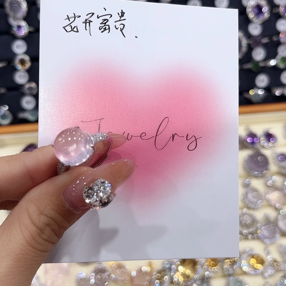 花****蛇纹石玉银S925镶嵌戒指