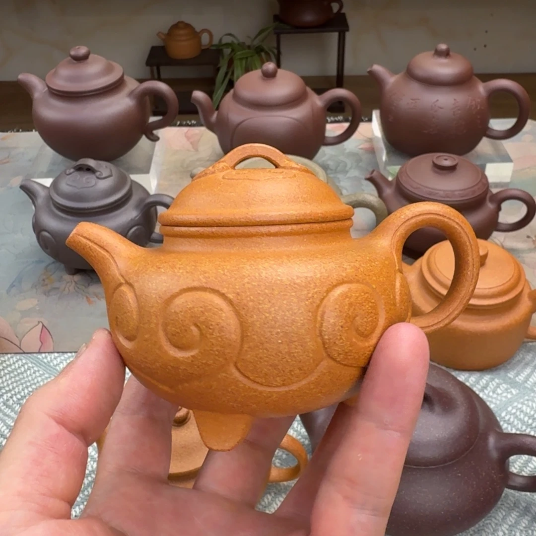 用***2茶壶紫砂三足如意 金黄段 175cc 半手工