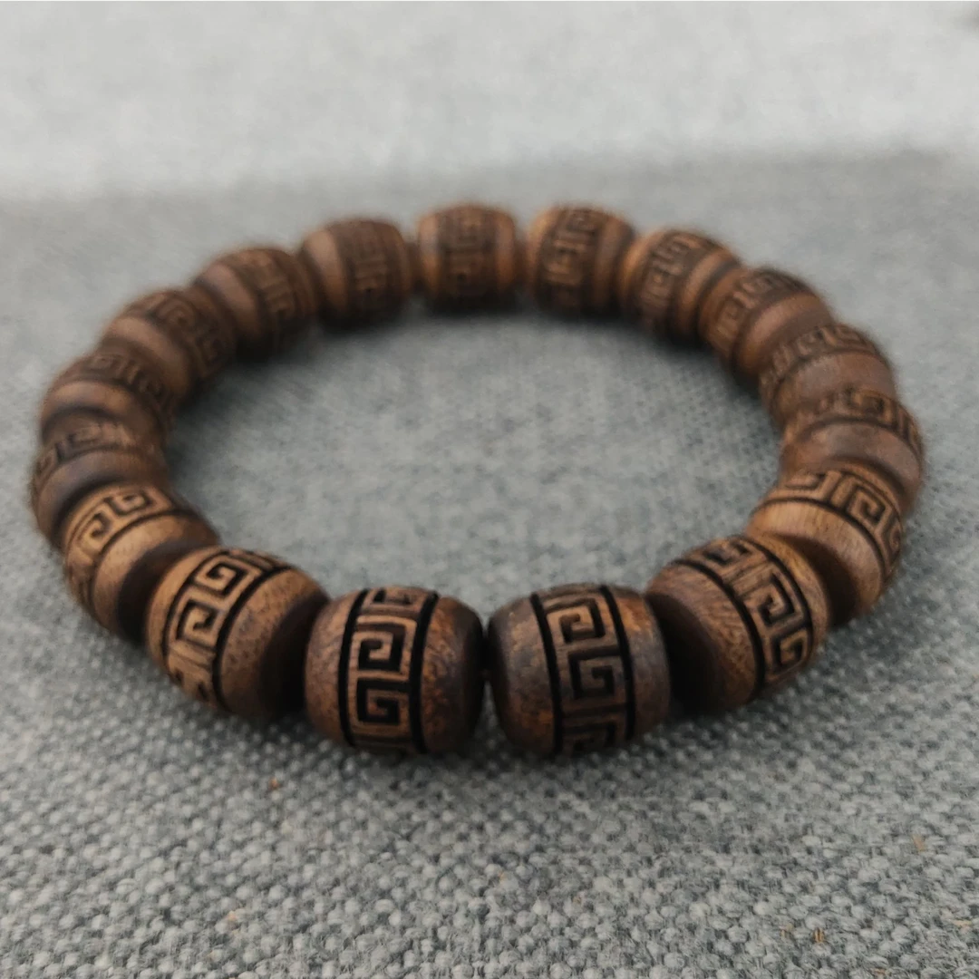 沉香沉香手串A12老白棋回字形鼓珠1.2单圈多样性发一