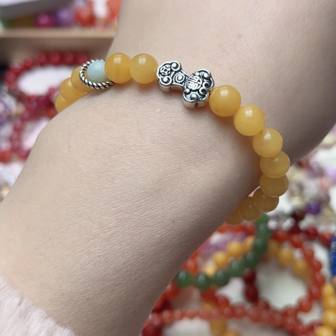 手串琥珀未镶嵌蜜蜡手串（银如意）