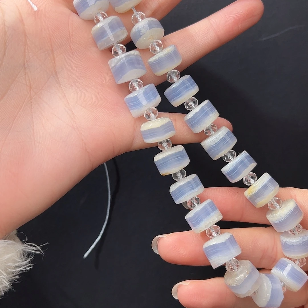 玛瑙/玉髓合金珠宝半成品G527。13.6mm天然蓝玉髓紫玛瑙一条/拍二