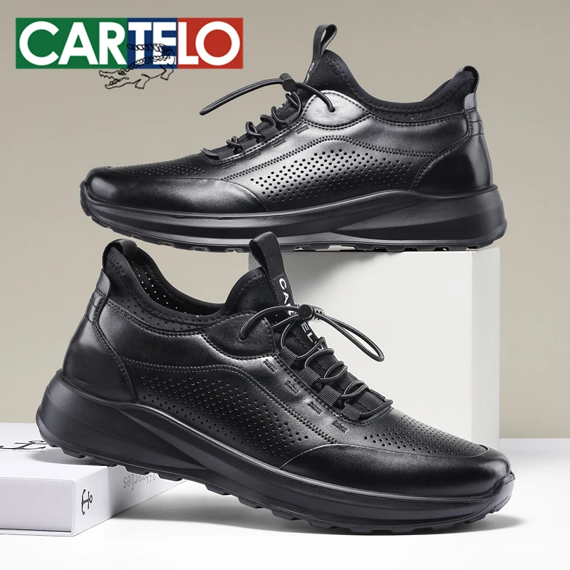 CARTELO/卡帝乐鳄鱼夏季商务休闲皮鞋男士百搭中年透气镂空爸爸鞋