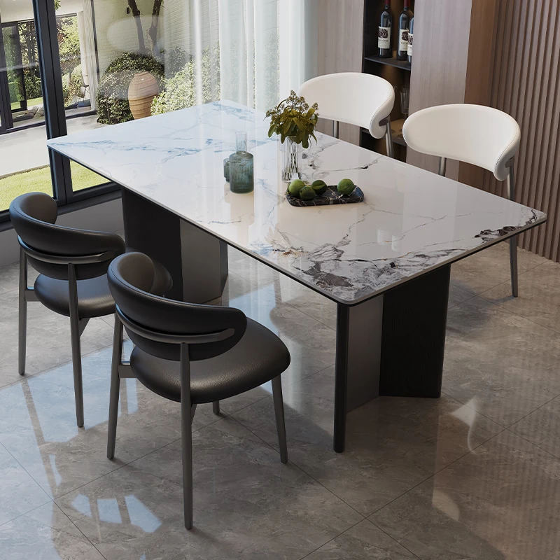 2025新款长方形V字腿饭桌实木白蜡木岩板餐桌椅组合意式极简家用