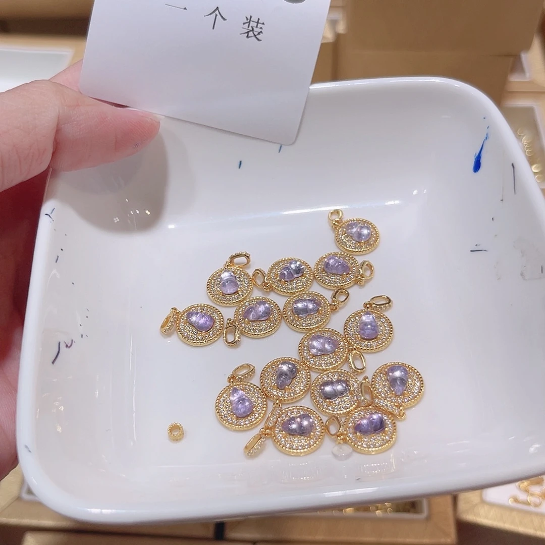 水晶珠宝半成品银S925镀金镶嵌125 。