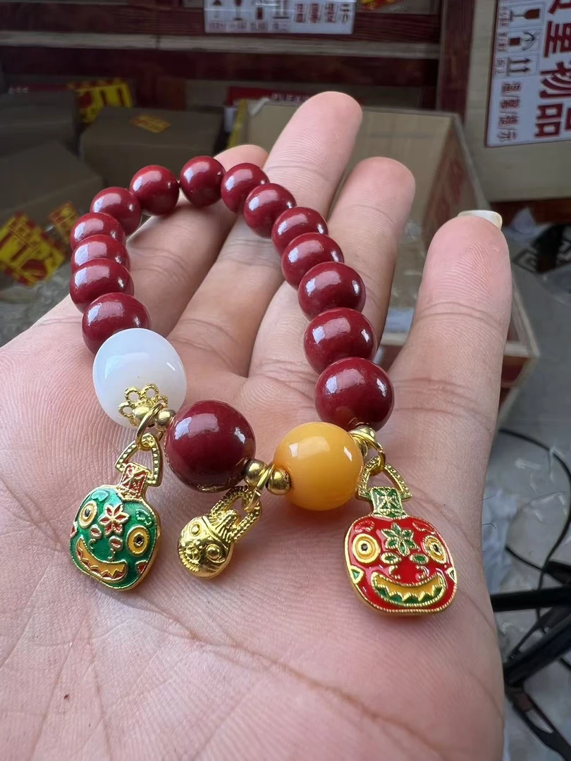 含辰砂工艺品含辰砂精品单圈手串配饰小吞金兽