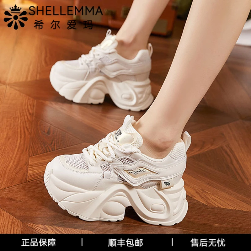 希尔爱玛2025新款厚底老爹鞋女镂空透气网面凉鞋子百搭内增高女鞋
