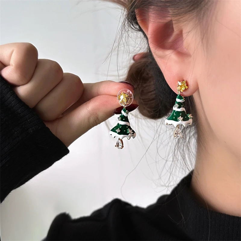 合金亚克力耳饰 E0496-1甜美秋冬圣诞树耳钉气质时尚可爱小众个性