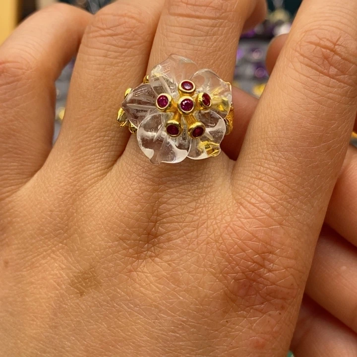 水晶戒指银S925镶嵌天然水晶戒指