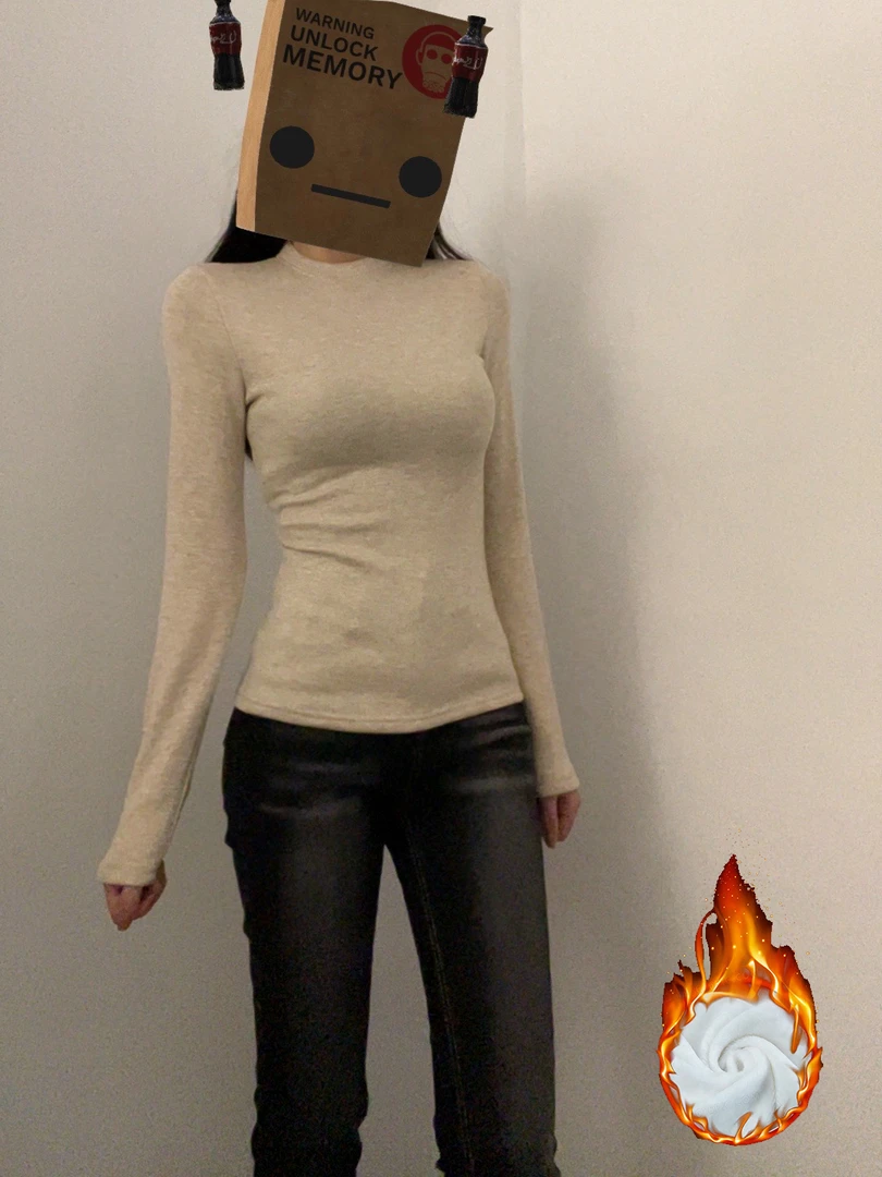 ZUIMEI秋冬摇粒绒加绒加厚打底衫正肩圆领收腰显瘦长袖t恤上衣