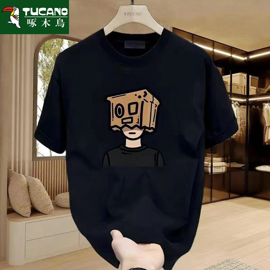 啄木鸟短袖T恤男士休闲时尚百搭圆领打底宽松舒适纯棉体恤潮流