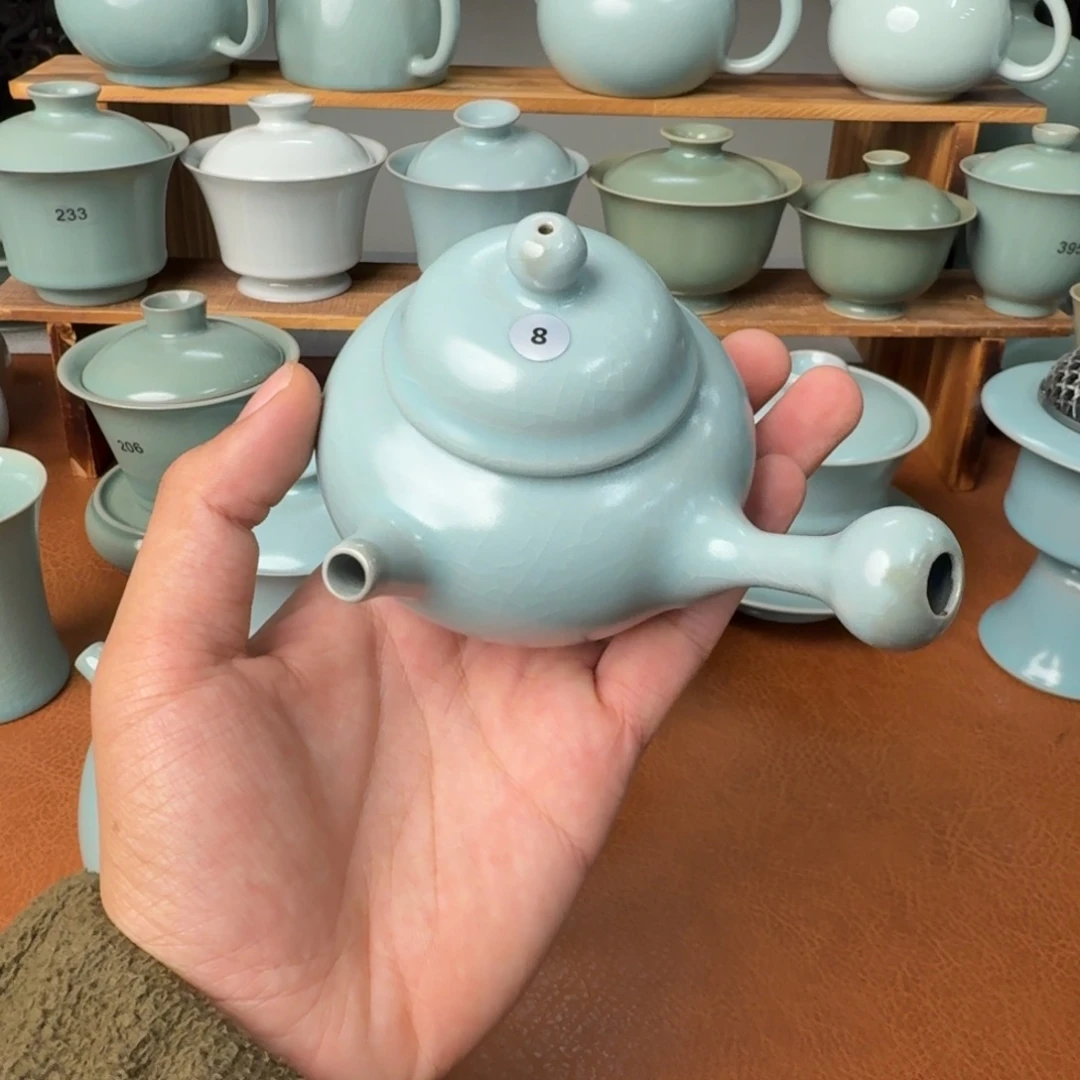 陶摆件开播福利仿古天青侧把壶三级