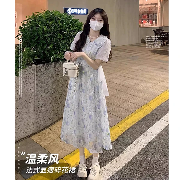 728连衣裙少女夏装2024新款初中高中学生甜美学院风收腰长裙子