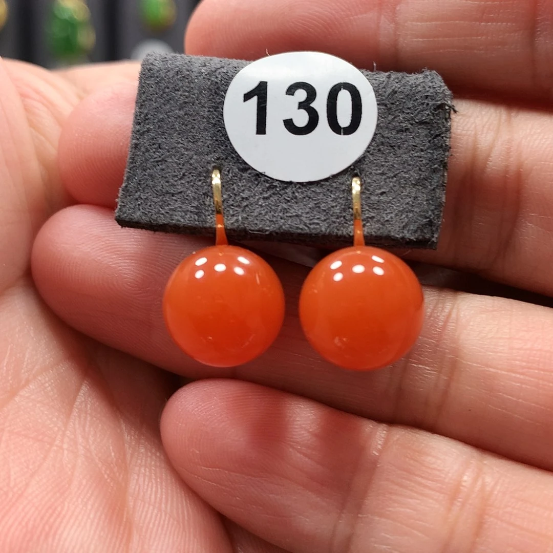 南红玛瑙耳饰18K金镶嵌