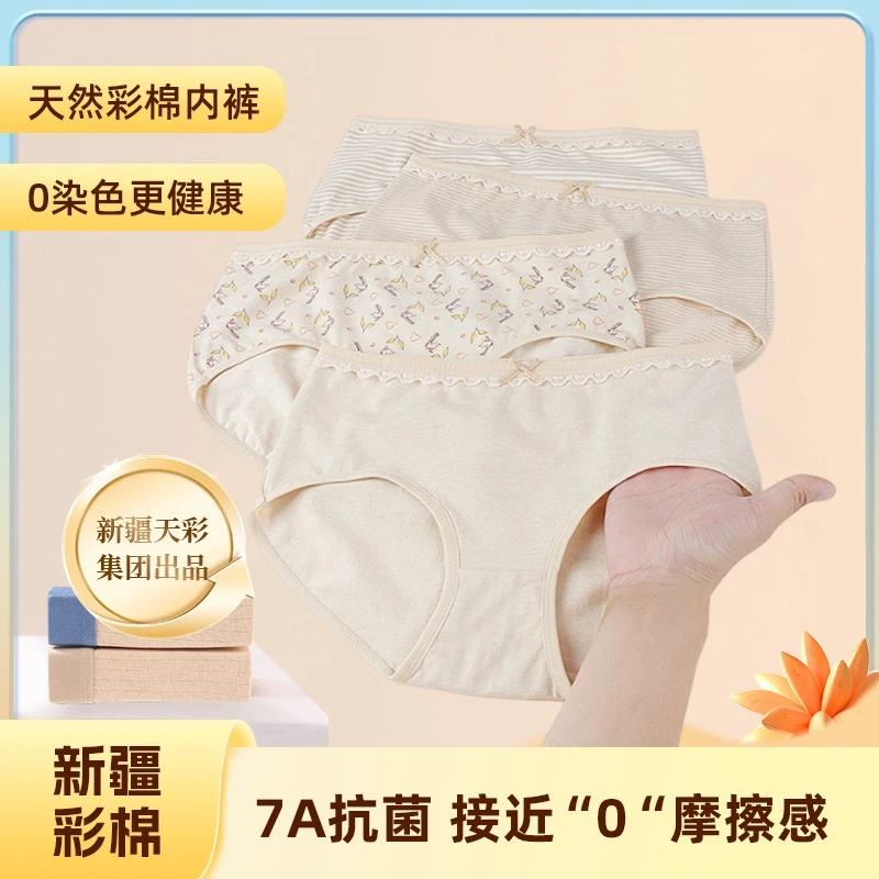 （大码4XL）新疆天然彩棉女士中腰内裤 三条装 2028