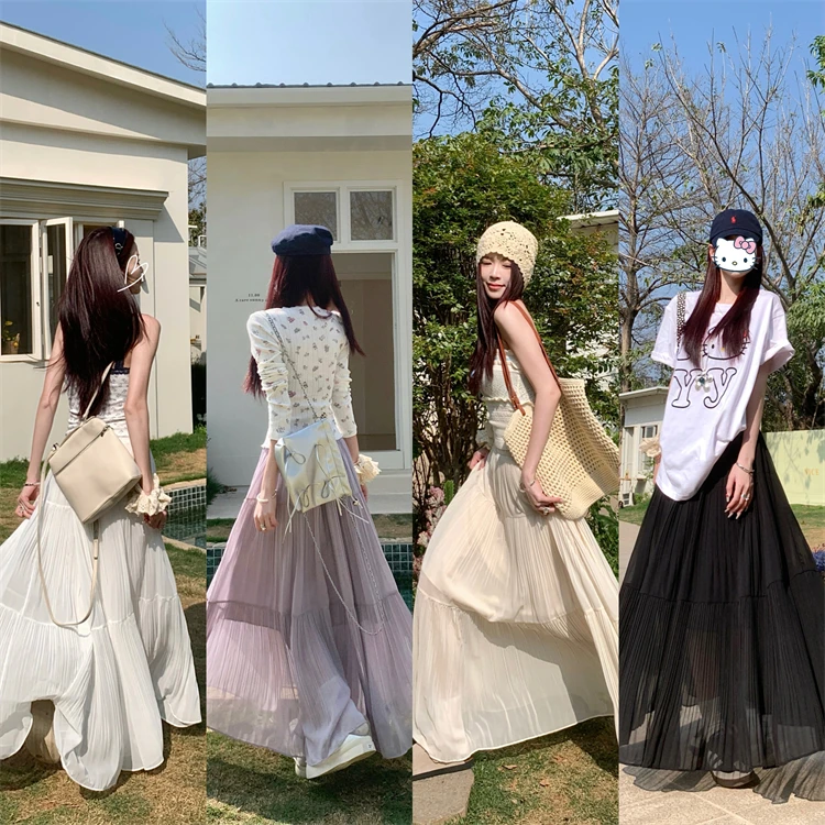 【小个子、高个子都有】雨雾紫藤微胖半身裙温柔风紫色大摆裙a字长裙