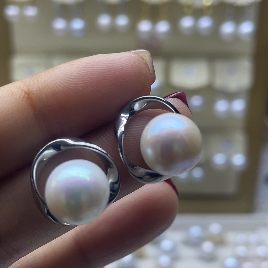 淡水珍珠耳饰银S925镶嵌