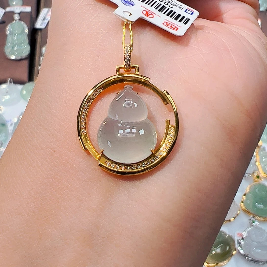 吊坠(不含链)18K金镶嵌翡翠葫芦