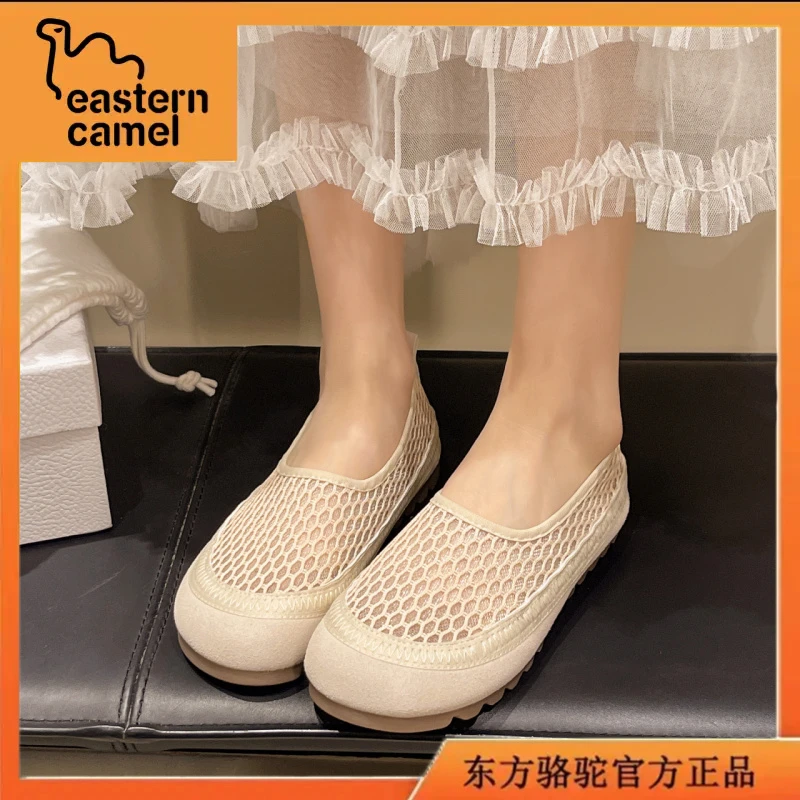 东方骆驼女鞋2025夏季爆款镂空透气凉拖鞋女士平底舒适百搭包头拖