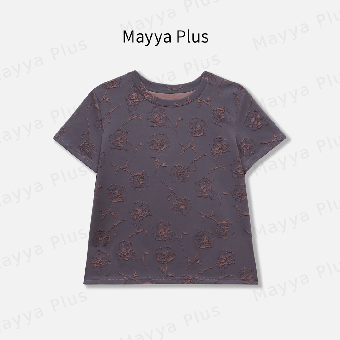 【沙漠玫瑰】Mayya Plus麦芽定制夏季新款圆领短袖正肩T恤32527000