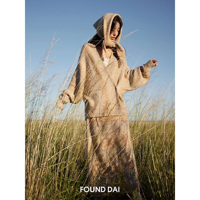 圈圈纱 段染羊毛纱线 |  显瘦斗篷式蝙蝠袖开衫 直筒半裙 围巾b