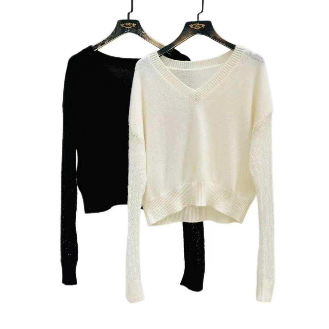 【九九专享】V领花边袖羊绒衫179571