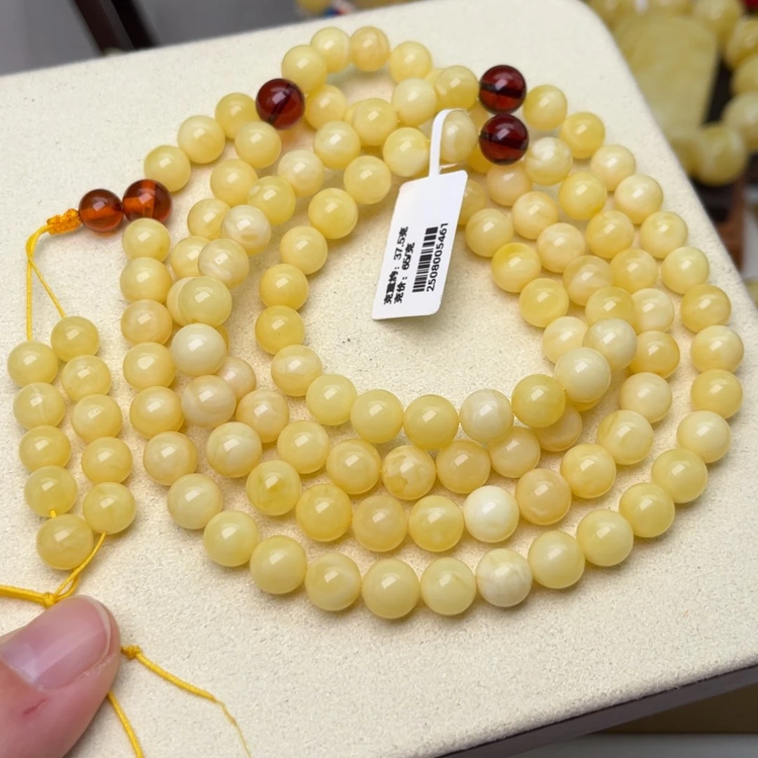 蜜蜡颈饰未镶嵌8圆珠108超浓蜡奶豆