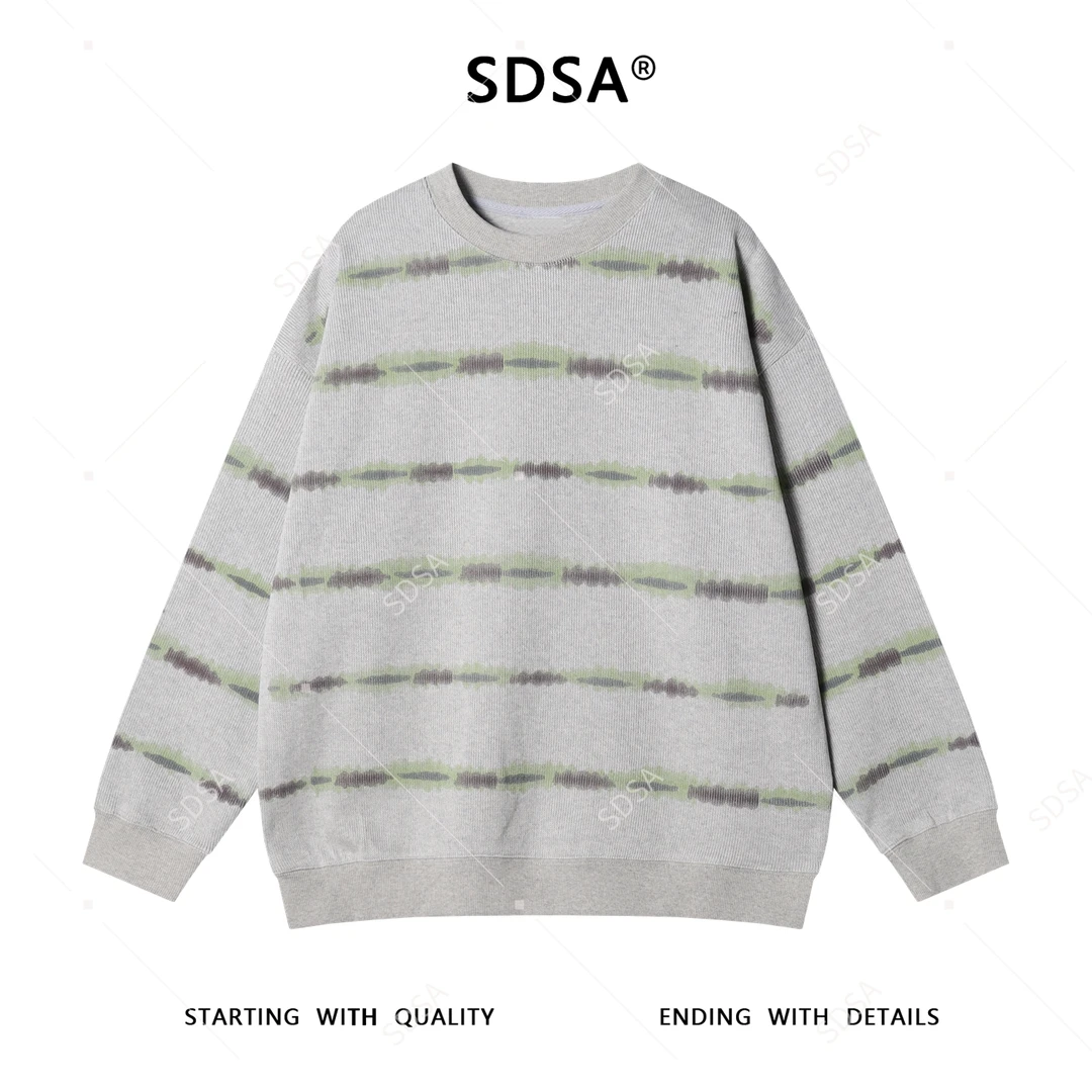 SDSA男士秋冬新款痞帅男装时尚潮牌扎染条纹圆领卫衣宽松套头上衣