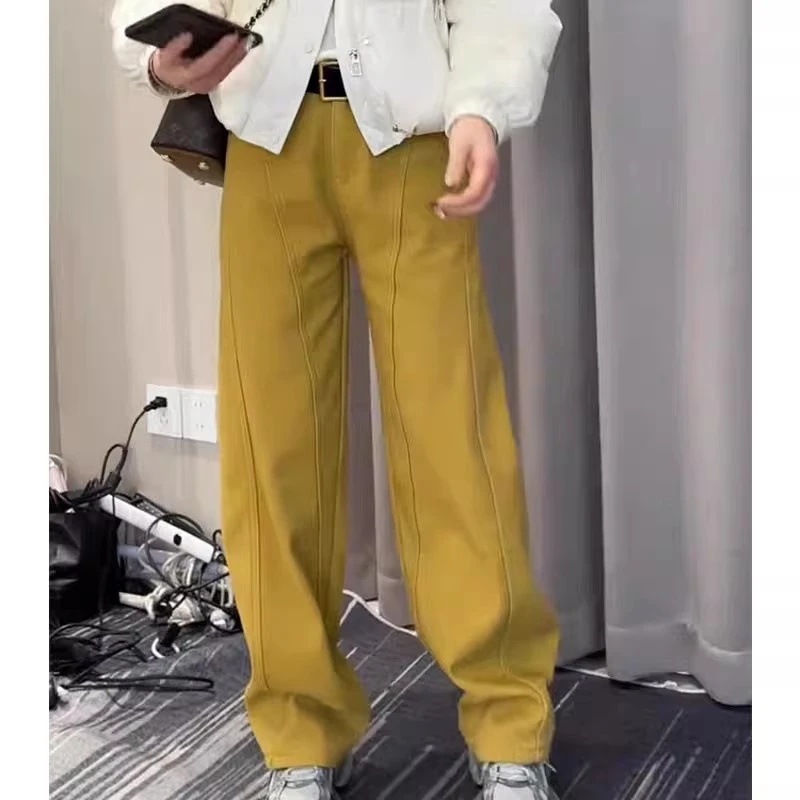 休闲弯刀牛仔裤女2025春季新款韩版时尚加绒百搭显瘦高腰直筒长裤