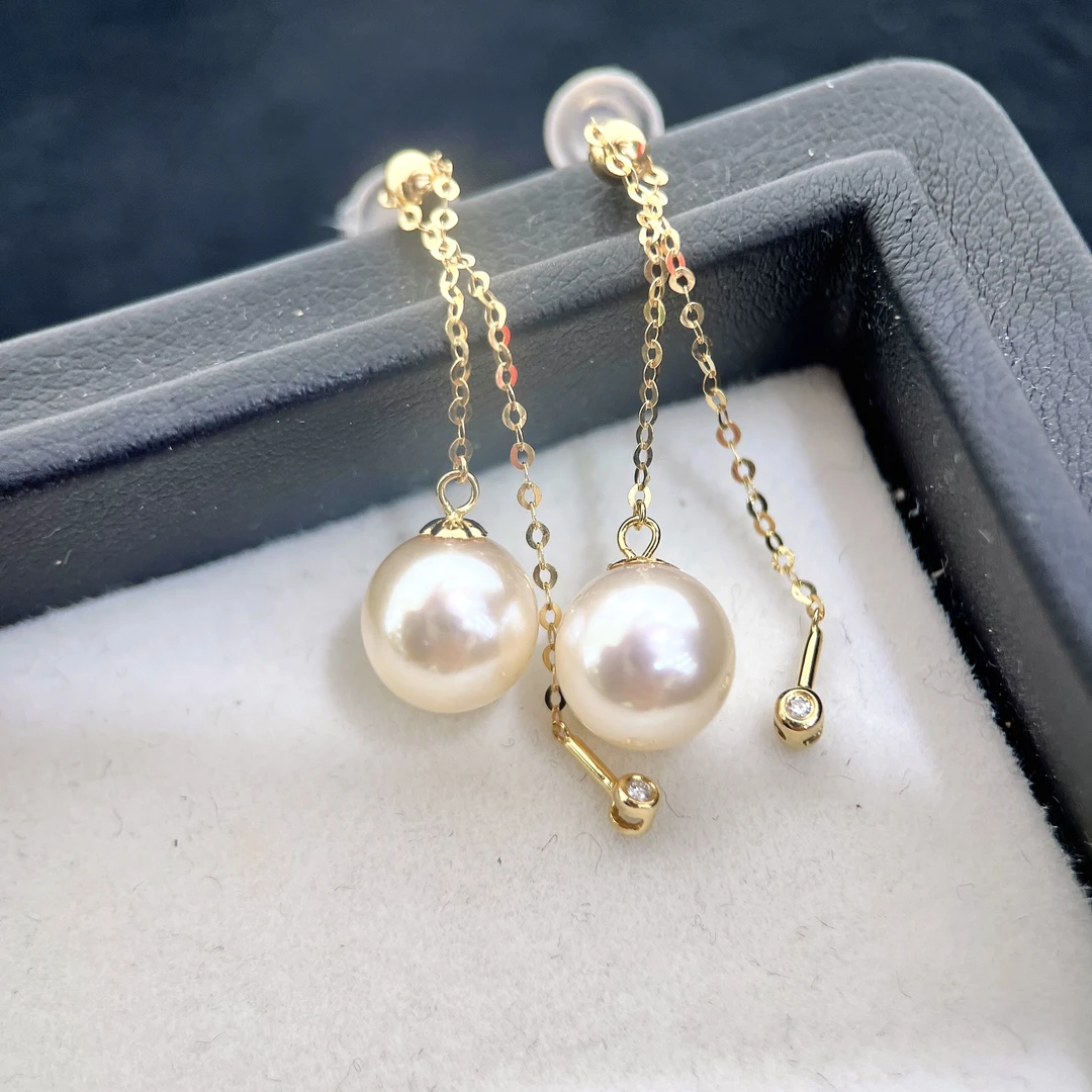 天然珍珠 海水设计款耳线 18K金 R220