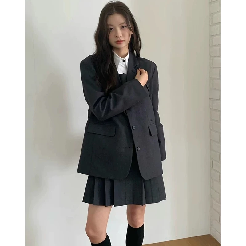 套装天花板！韩国ANOU学院风减龄小众设计感西装背带裙短裙三件套