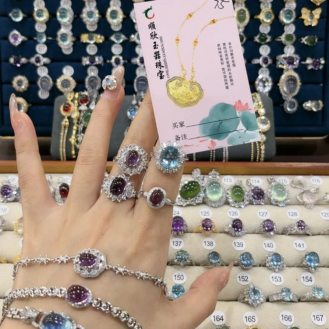托帕石女款银S925镶嵌不*戒指75