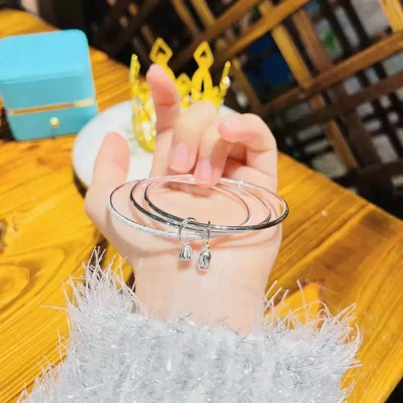 足银手镯 A39足银999.9三生三世两世欢实心银手镯女时尚节日礼物