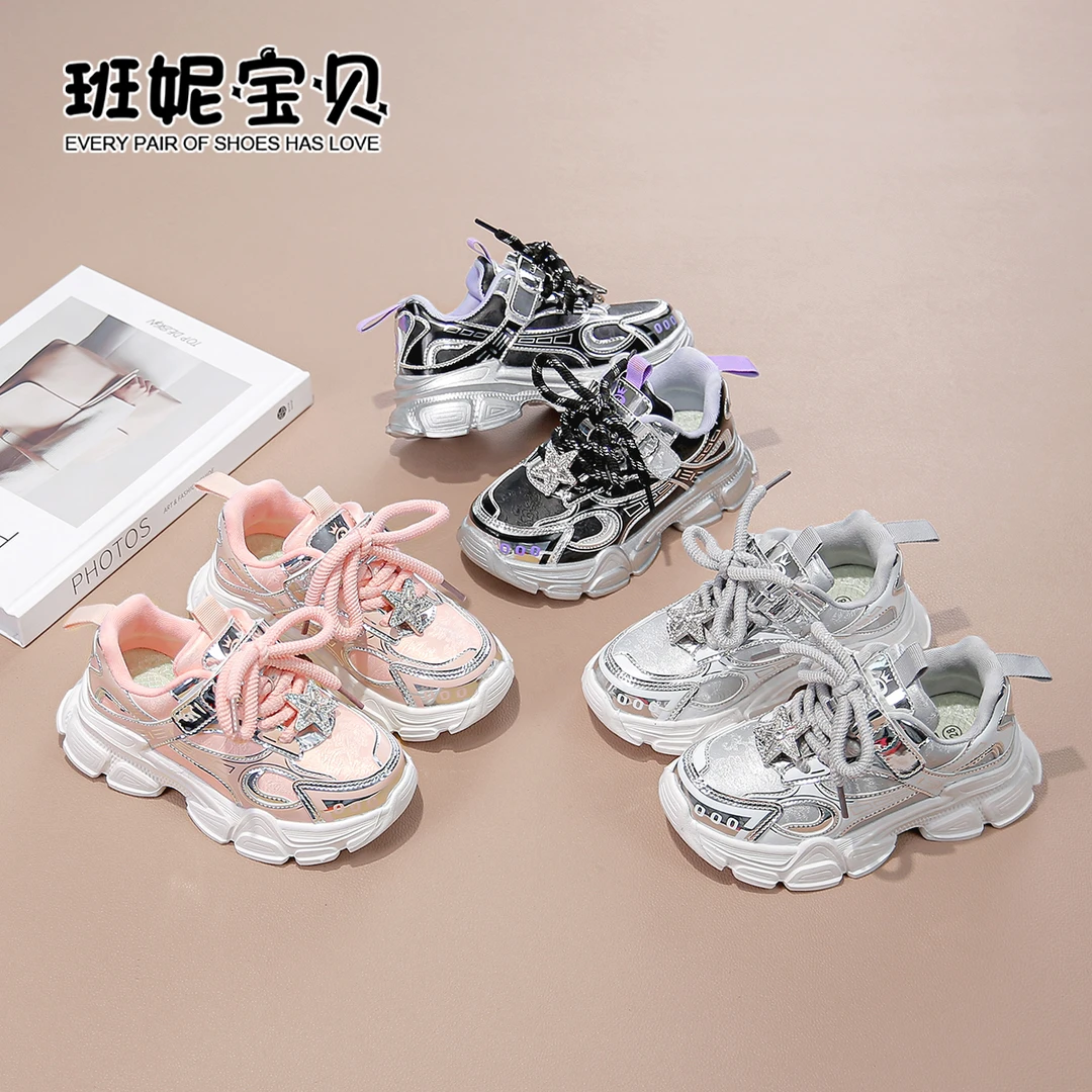 班妮宝贝2025春季新款女童运动时尚百搭皮面潮童鞋1089