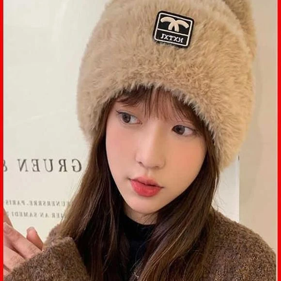 甜美可爱逛街毛绒针织帽子秋冬季护耳保暖防风显脸小百搭毛线冷帽