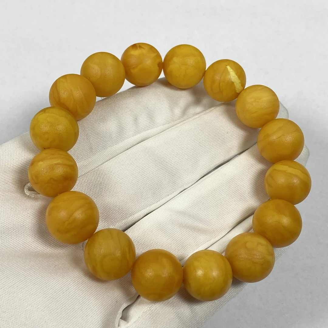 【鸿汐】石膏蜜蜡花蜡橘皮单圈素串13mm+