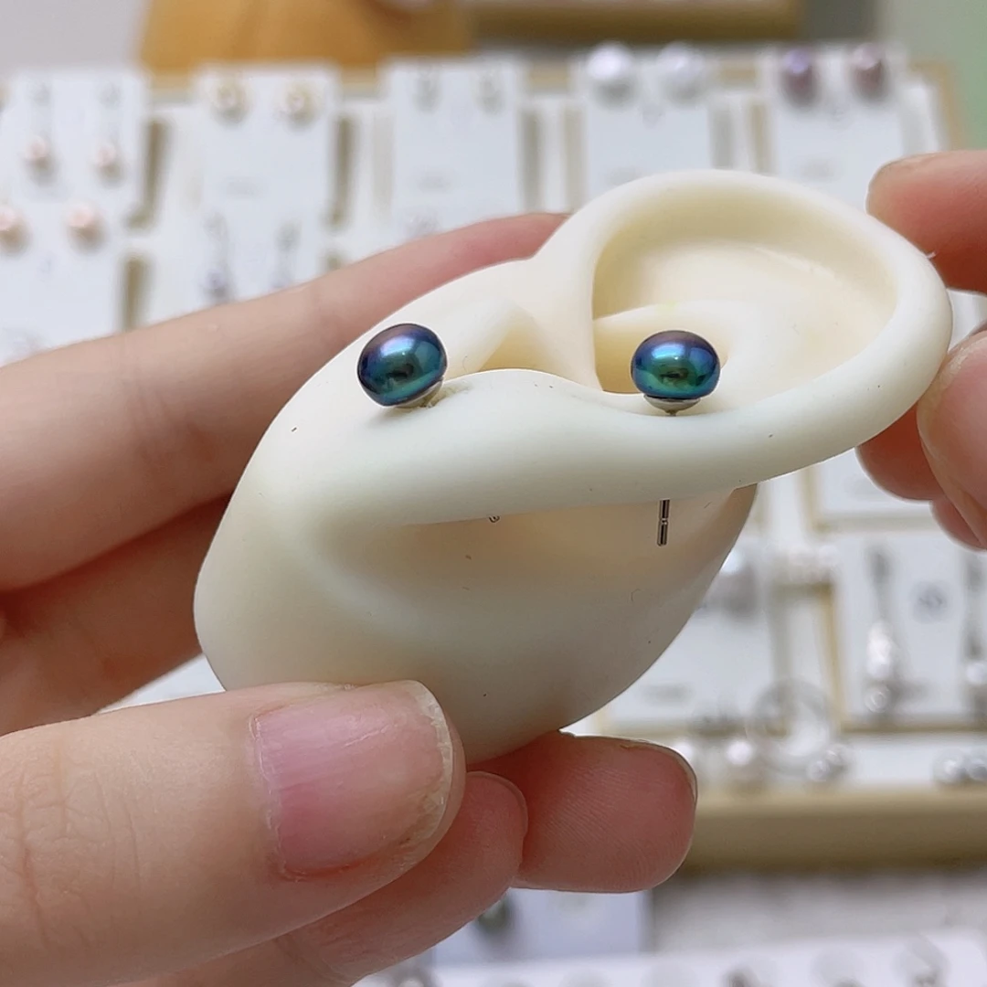 霹***贝银S925镶嵌耳饰淡水珍珠